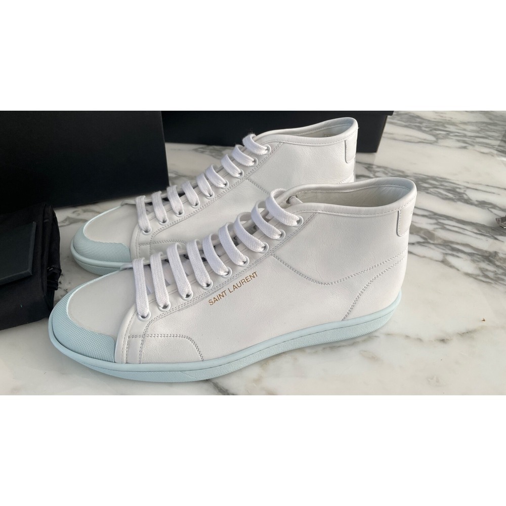 SAINT LAURENT 652773 9092 Men's White Leather High Top Shoes size 40
